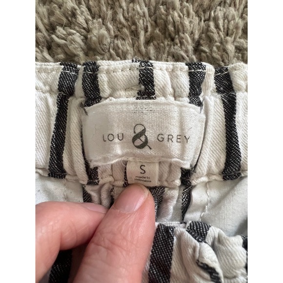 Lou & Grey Striped Linen Blend Drawstring Shorts Black White Womens Small - Picture 2 of 5
